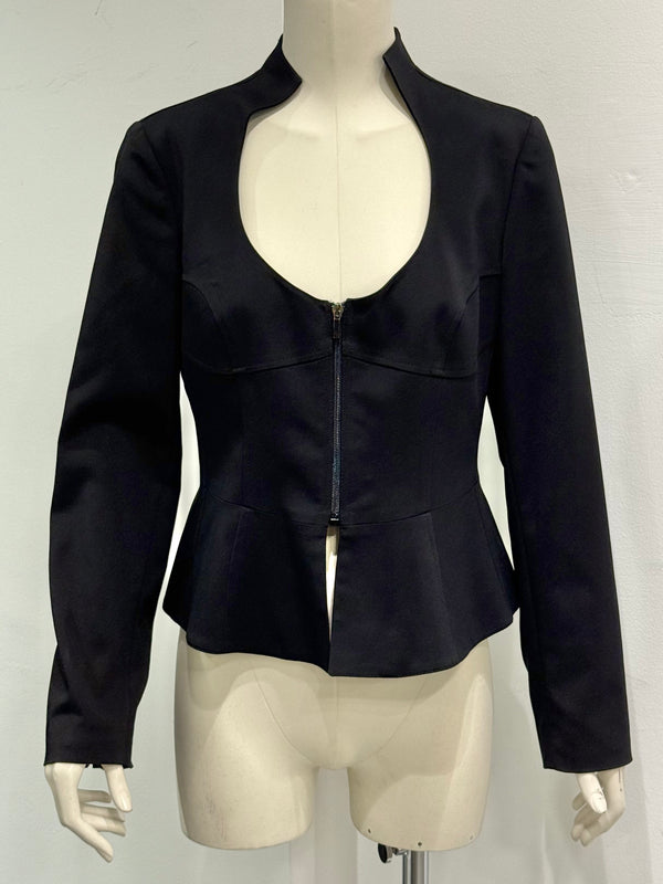 2003 Emporio Armani curved plunge neckline peplum jacket