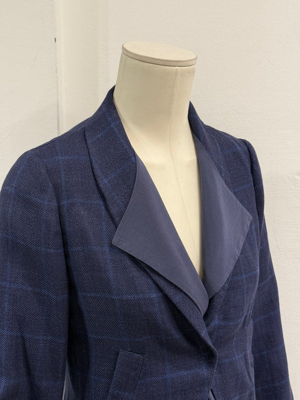 2000s Brunello Cucinelli double layer V-shape tartan blazer
