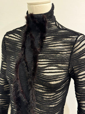 2000s Roberto Cavalli real fur transparent mesh knit