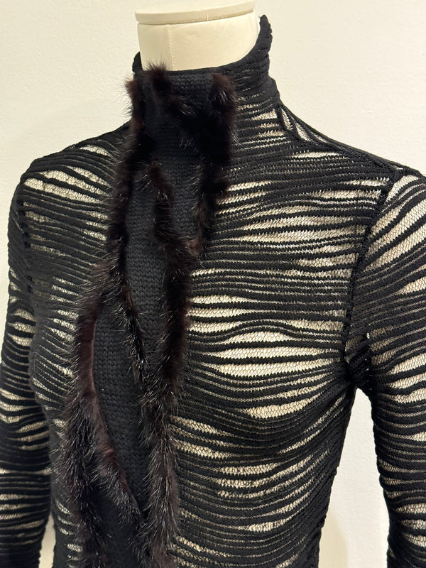 2000s Roberto Cavalli real fur transparent mesh knit
