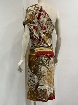 2000s Jean Paul Gaultier patchwork print asymmetric dress