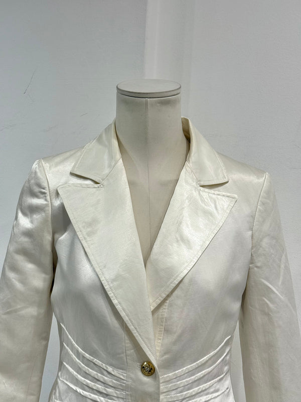 2000s Roberto Cavalli ivory satin tailored blazer