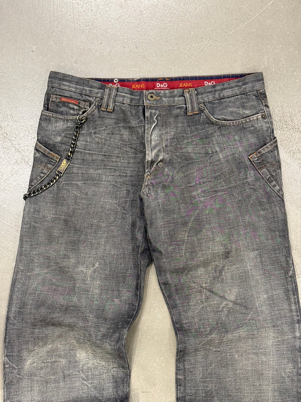 2003 Dolce & Gabbana asymmetrical heavy denim with chain