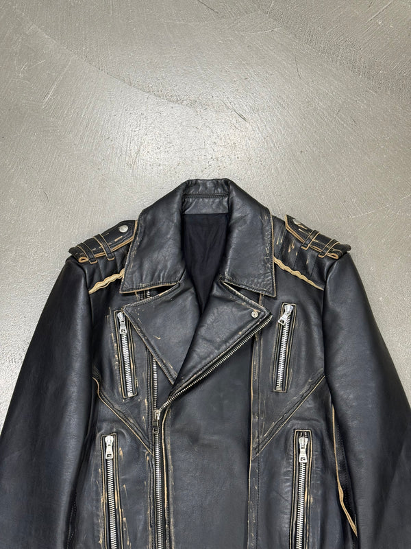 2022 Balmain distressed leather biker jacket