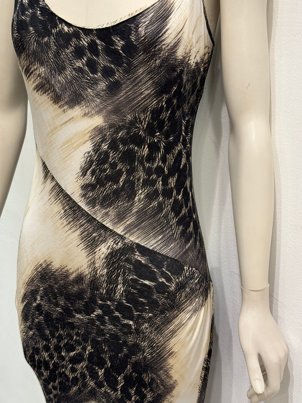 2000s Cavalli asymmetrical hem leopard print dress