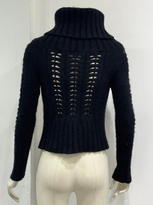 2000s Gianni Versace exaggerated high neck cropped cut-out knit