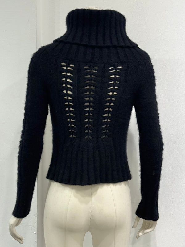2000s Gianni Versace exaggerated high neck cropped cut-out knit