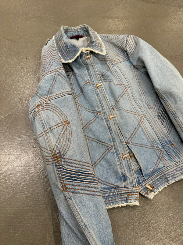 2000s Roberto Cavalli mainline paneled biker denim jacket