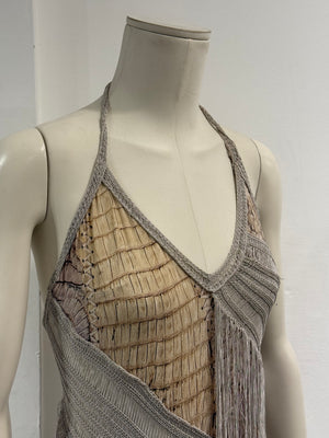 S/S2011 Roberto Cavalli crocodile print fringe halter mini dress