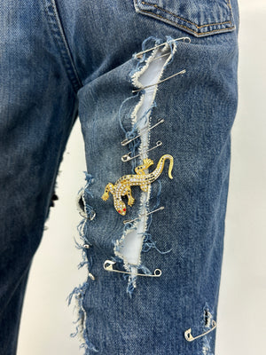 S/S 2001 Dolce & Gabbana safety pin punk jeans with broches