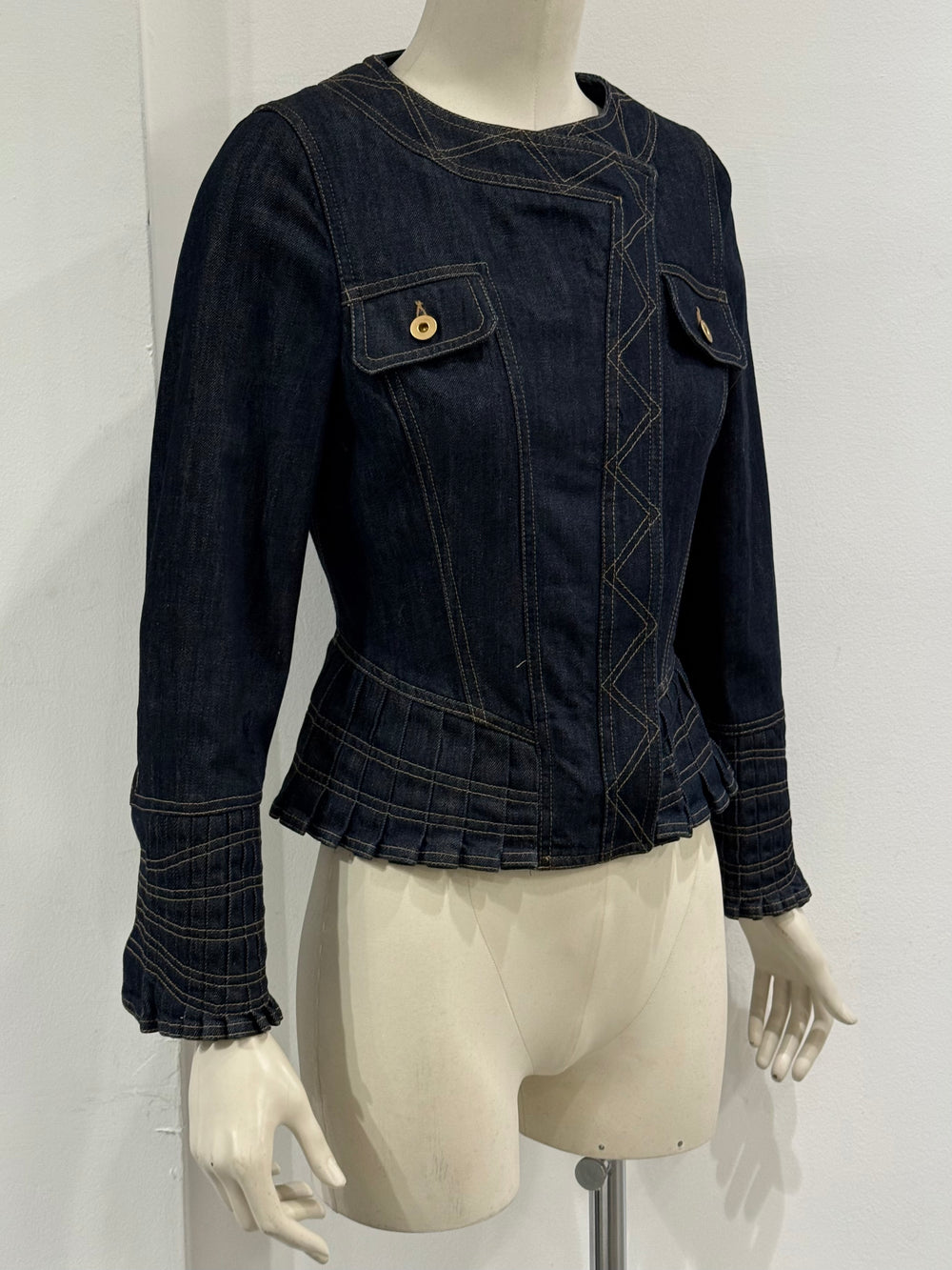 S/S2004 Gucci by Tom Ford paneled biker denim jacket