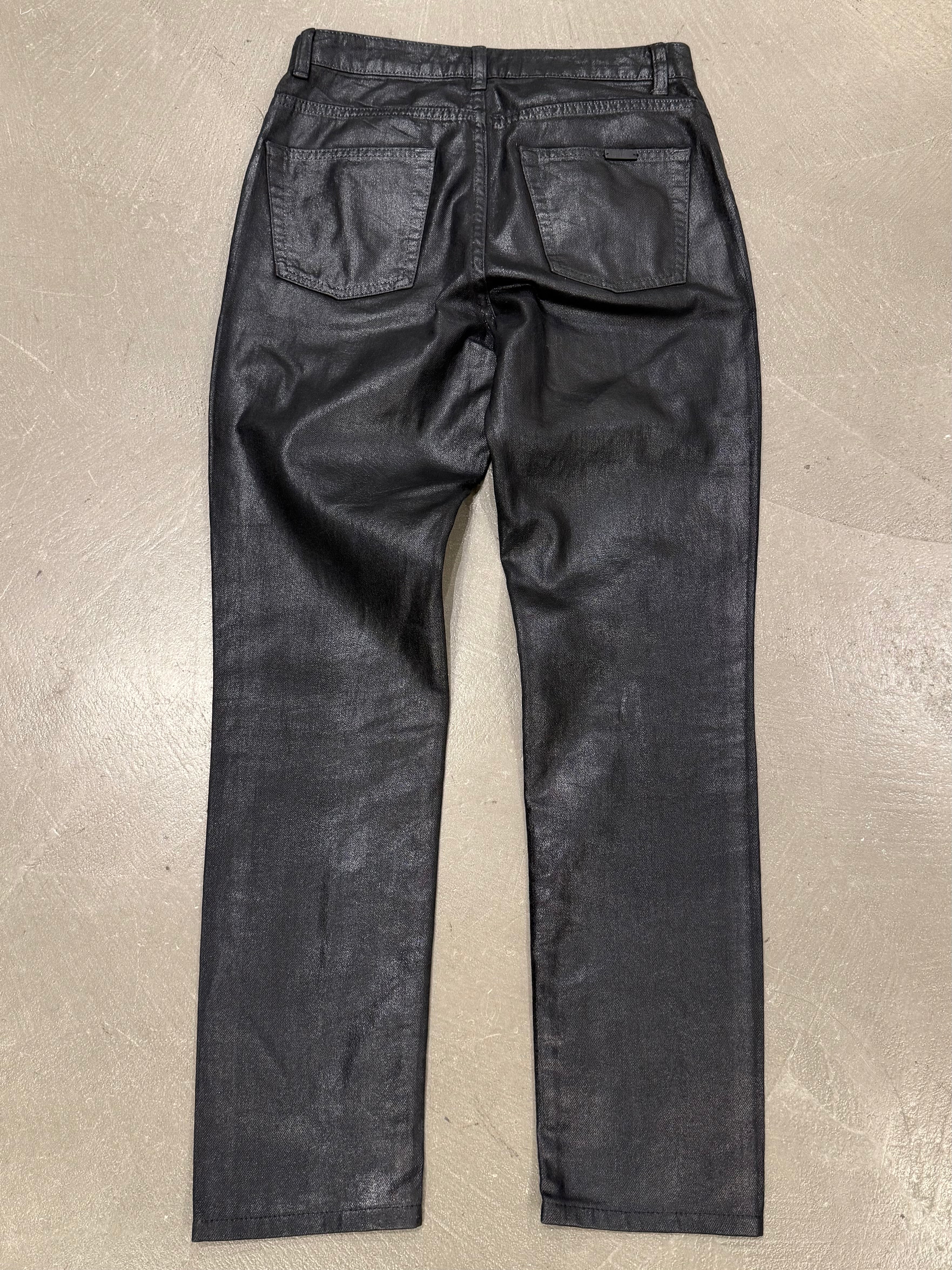 Saint Laurent D02 coated waxed denim slim-fit jeans