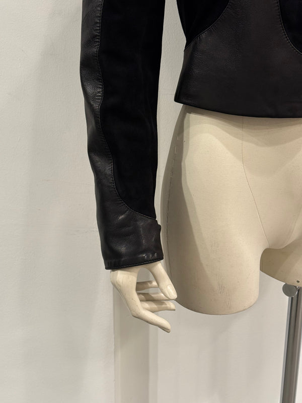 2001 Dolce & Gabbana cropped leather jacket with velvet panel inserts