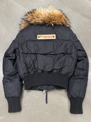 2000s Dsquared2 raccoon fur cropped puffer jacket