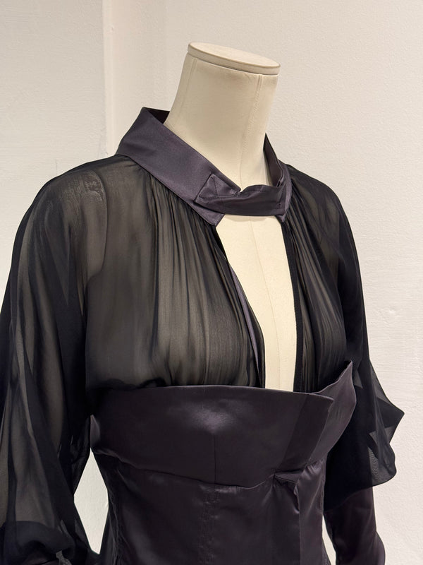 A/W2003 Gucci By Tom Ford runway corset ruched sleeves top