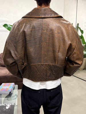 A/W1992 Dolce & Gabbana belted waist cropped aviator leather jacket