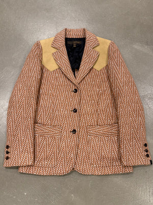 2000s Louis Vuitton by Marc Jacobs houndstooth blazer jacket with suede shoulders