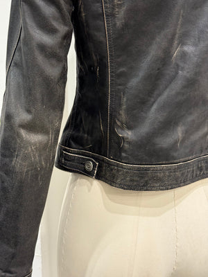 2000S Roberto Cavalli faded distressed leather jacket