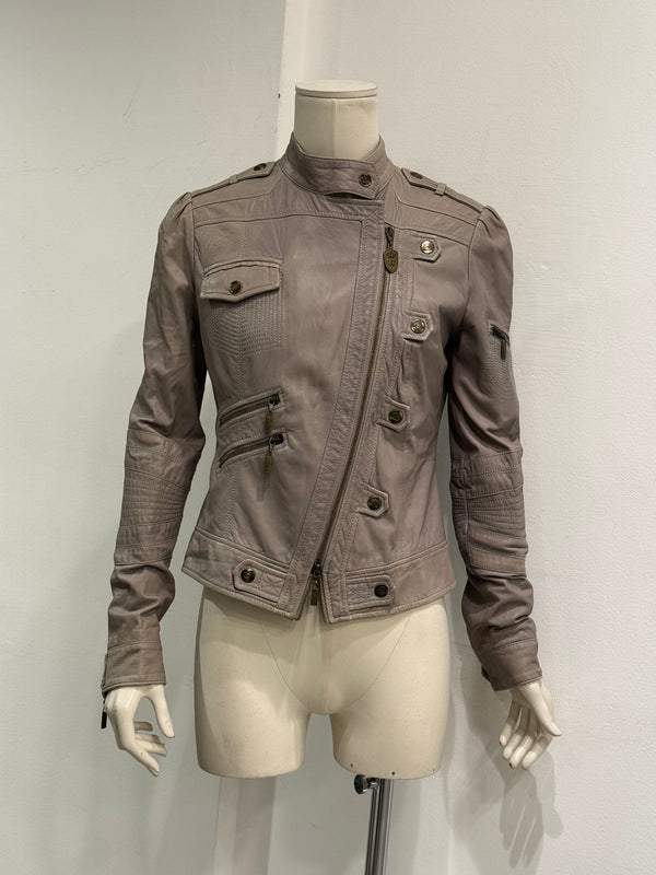 2000s Cavalli asymmetric military leather jacket