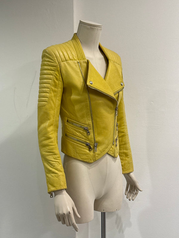 Balmain by Decarnin biker yellow leather jacket