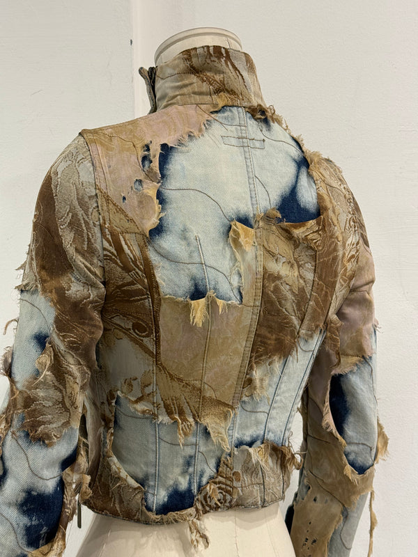 A/W2001 Roberto Cavalli “phoenix” double layer destroyed runway denim jacket