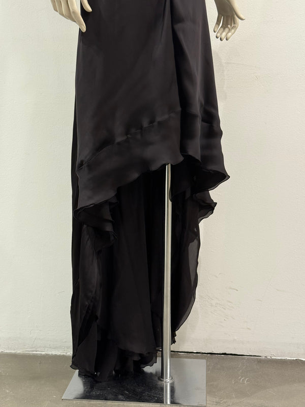 2000s Roberto Cavalli silk ruffled high-low evening dress