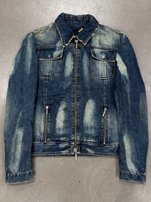 2000s Roberto Cavalli washed faded denim jacket