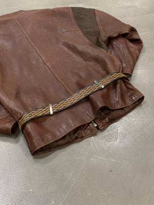 1980s Gianni Versace metallic chainmail belted leather jacket