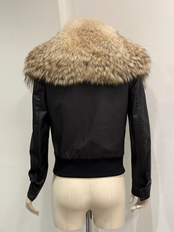 2008 Maison Margiela Coyote fur aviator leather jacket