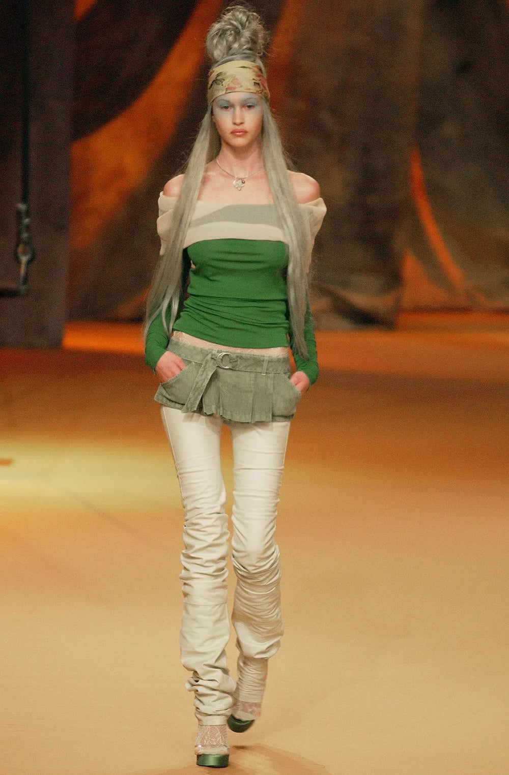 S/S2003 Jean Paul Gaultier gathered flare ruched pants