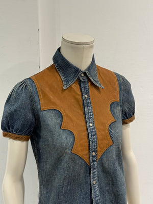 2000s Dsquared2 western denim leather panel shirt