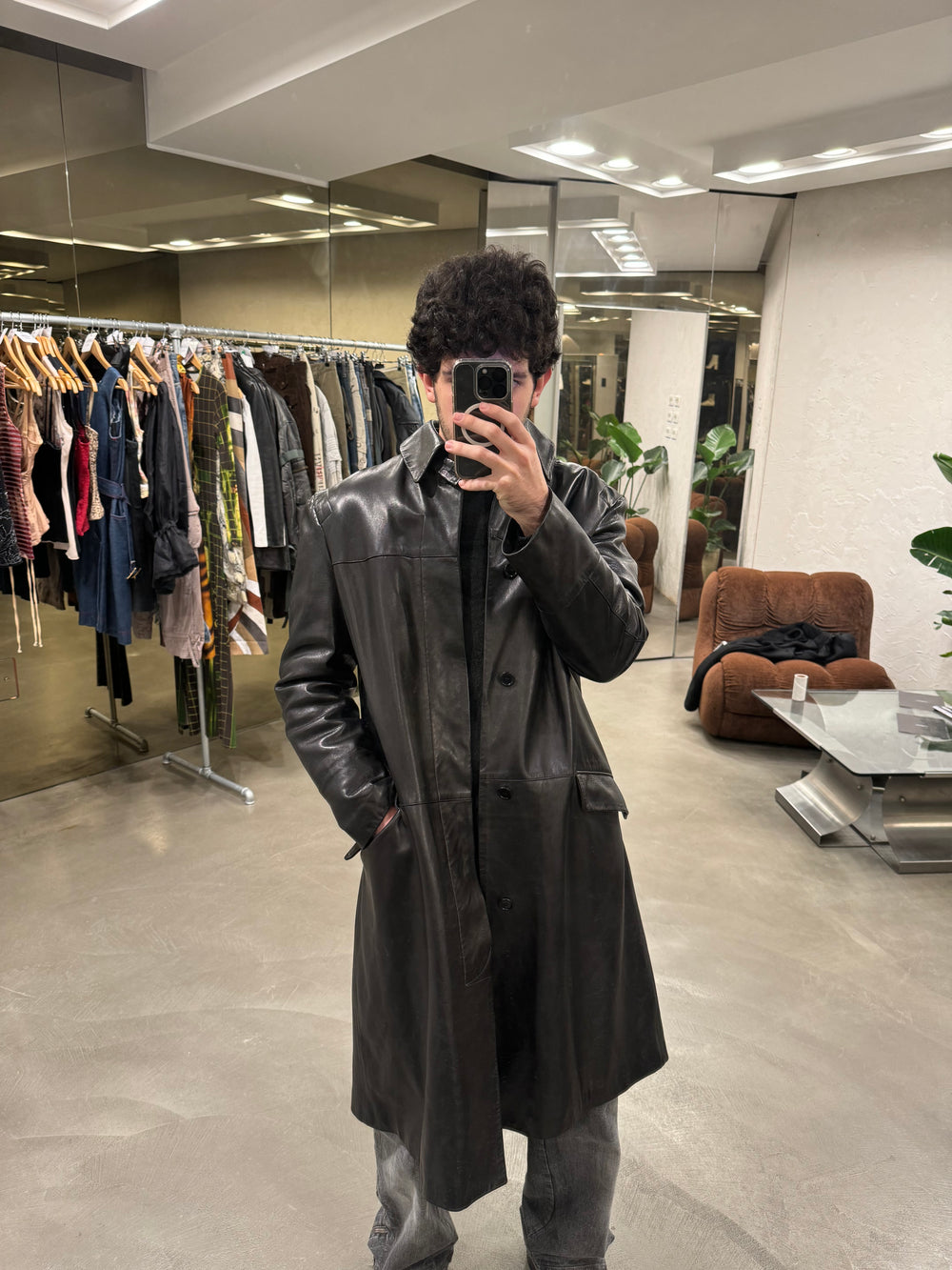1990s Fendi Matrix long leather coat