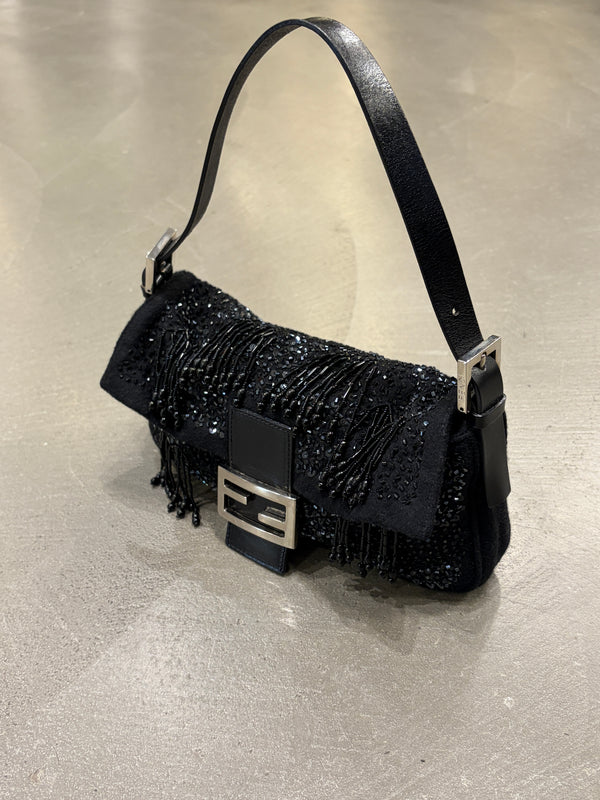 A/W2000 Fendi wool embossed hand-beaded baguette bag