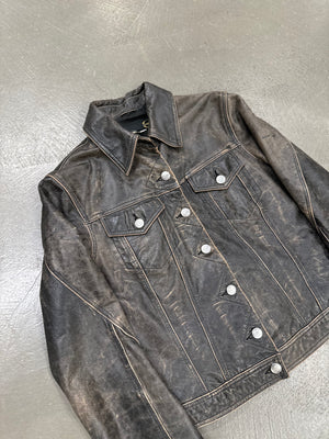 2000s Roberto Cavalli washed faded leather jacket