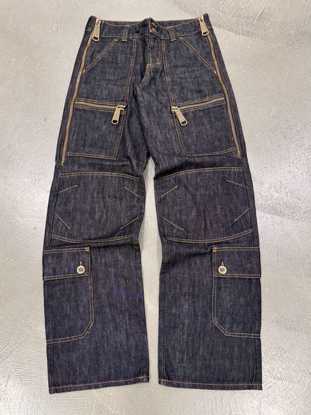 2000s Dolce & Gabbana multi zipper raw denim cargo pants