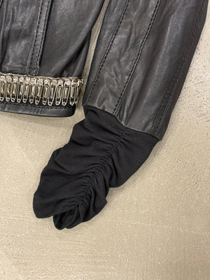 2000s Roberto Cavalli safety pin military leather jacket