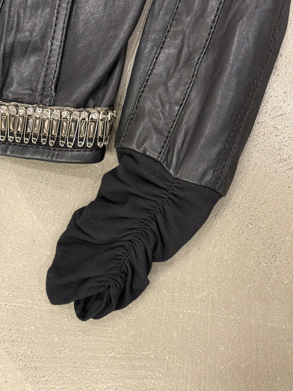 2000s Roberto Cavalli safety pin military leather jacket