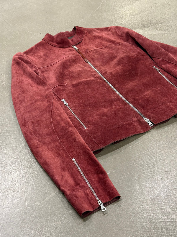 Prada red suede leather biker jacket