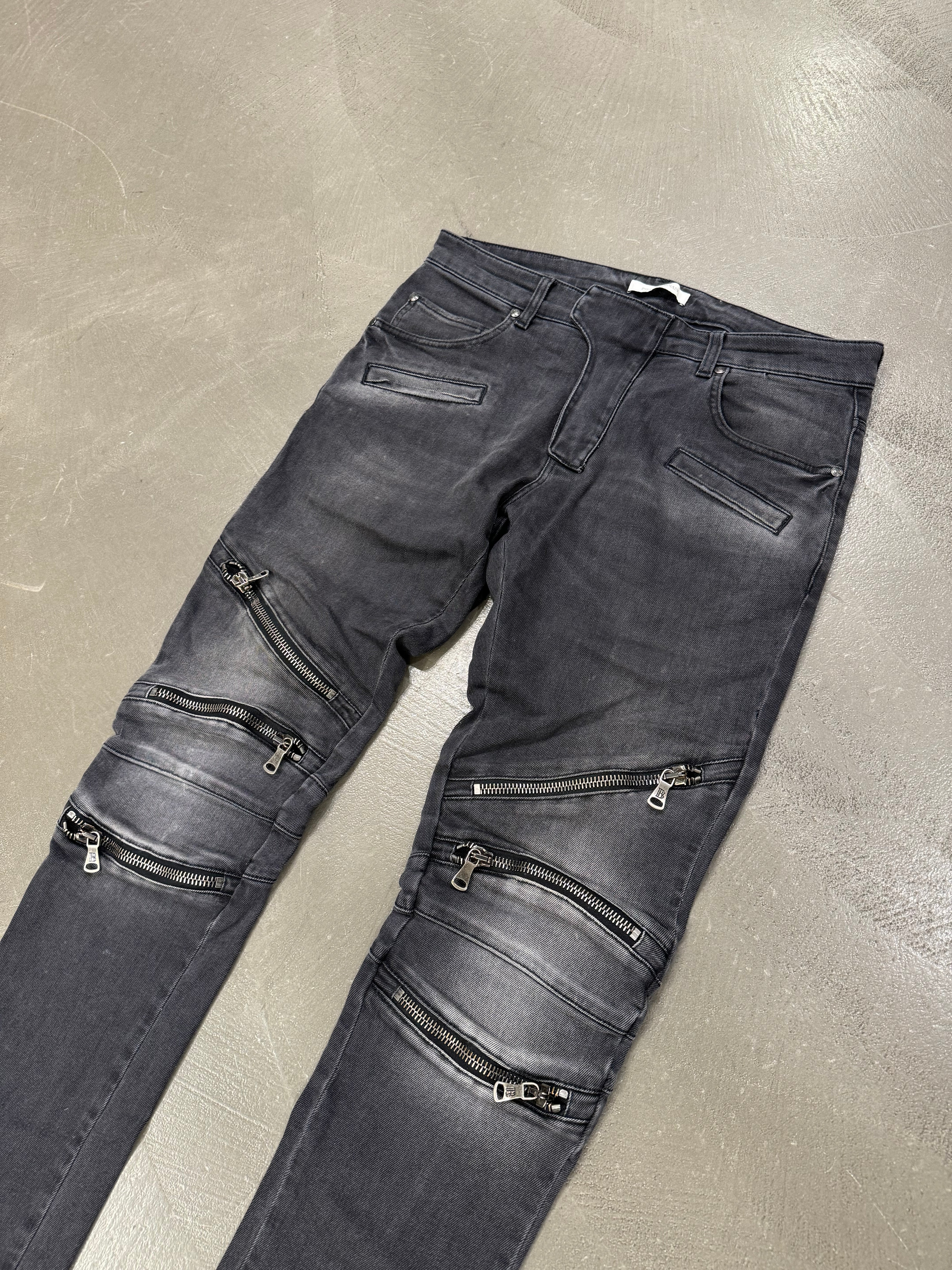 メンズ 00s archive multi zip biker denim pants