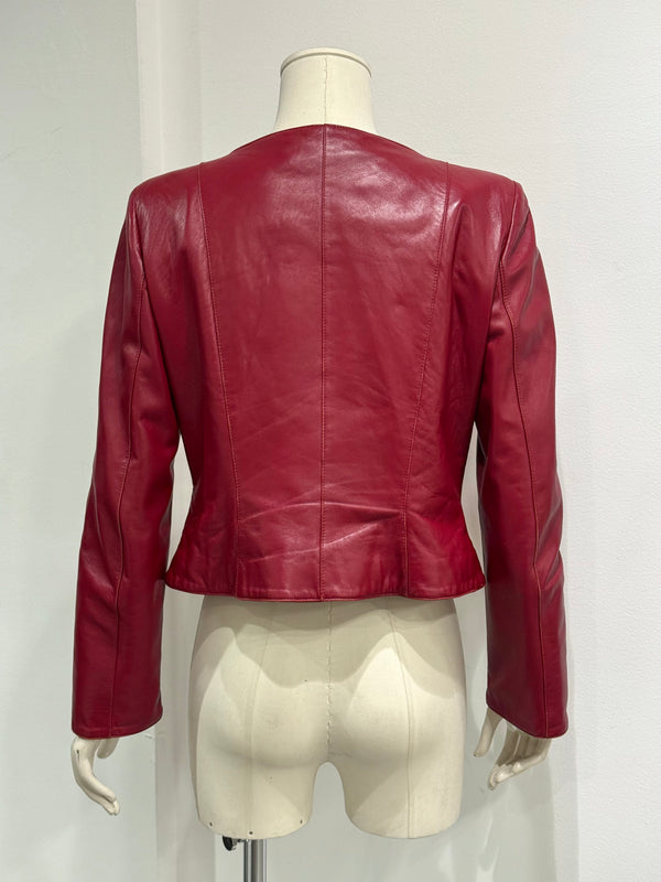 2000s Mugler red leather strap jacket