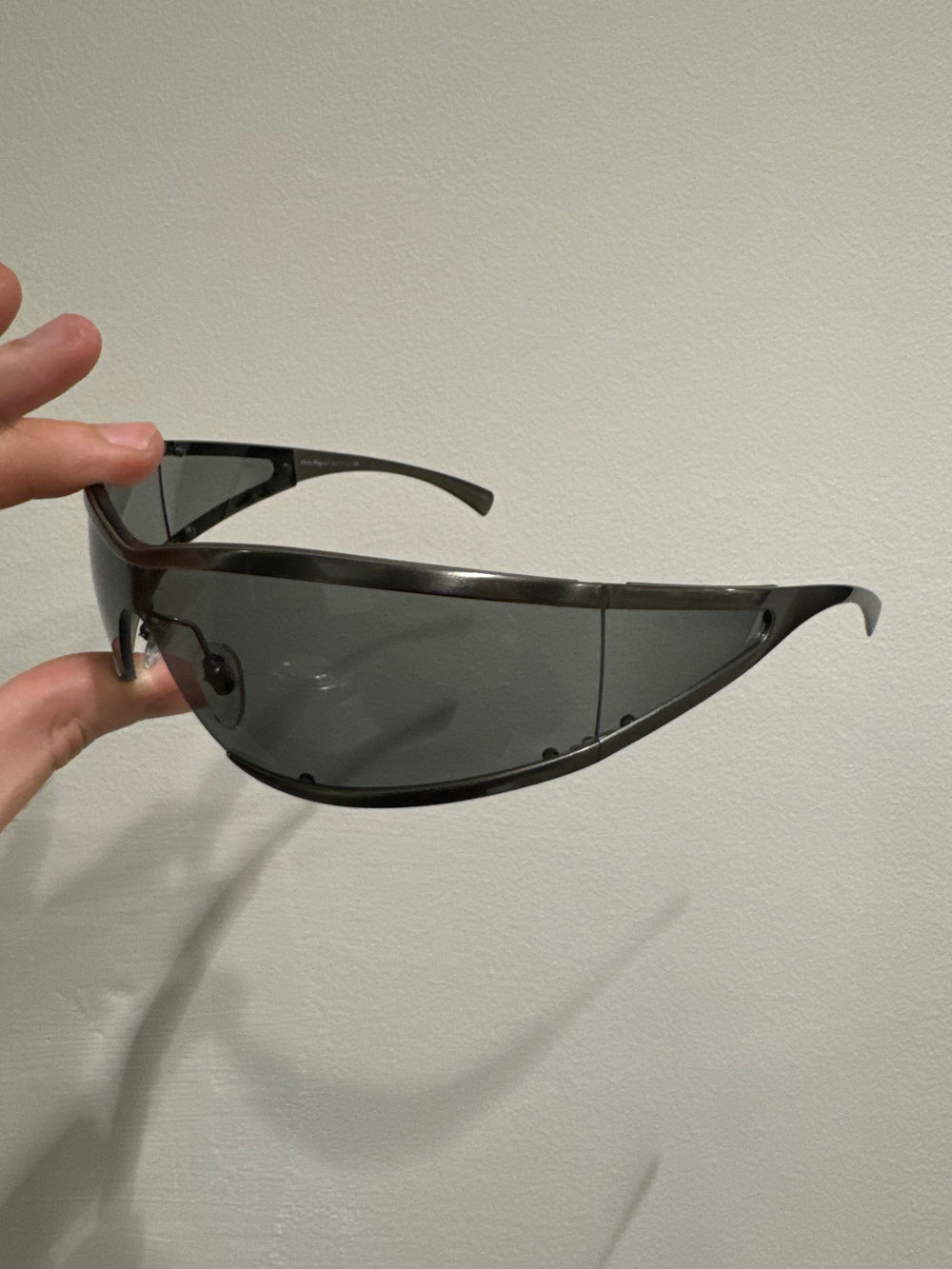 1990s Salvatore Ferragamo futuristic metallic sunglasses