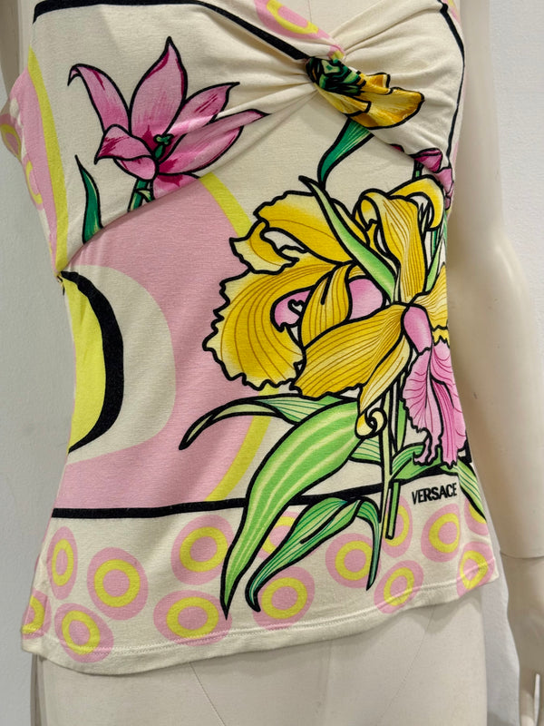 2000s Gianni Versace metal strap floral top