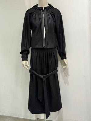 2000s Yves Saint Laurent Rive Gauche pleated gathered set top & skirt