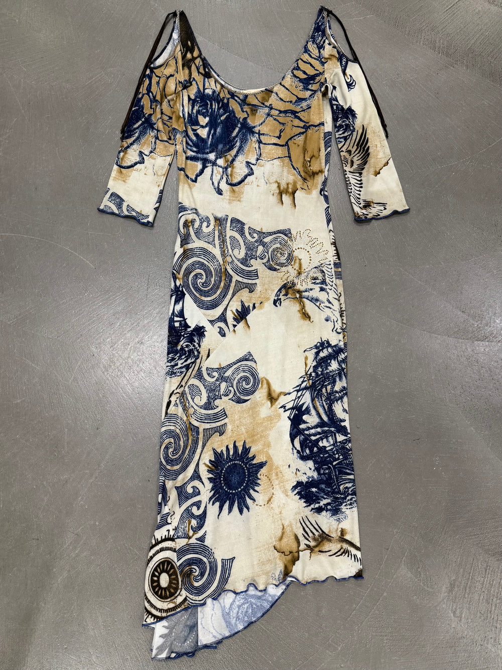 2000s Roberto Cavalli geometric open shoulders dress