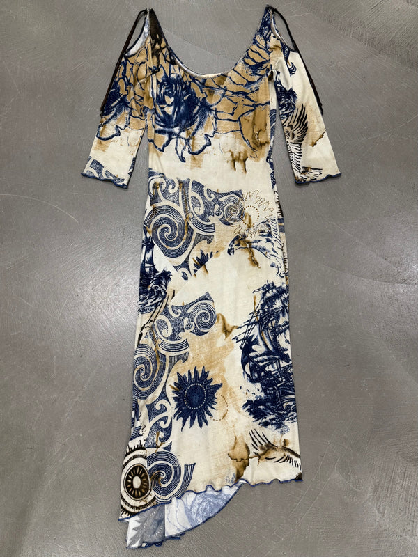 2000s Roberto Cavalli geometric open shoulders dress