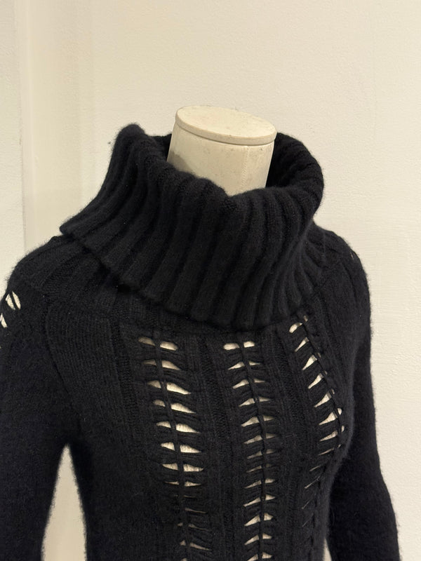 2000s Gianni Versace exaggerated high neck cropped cut-out knit