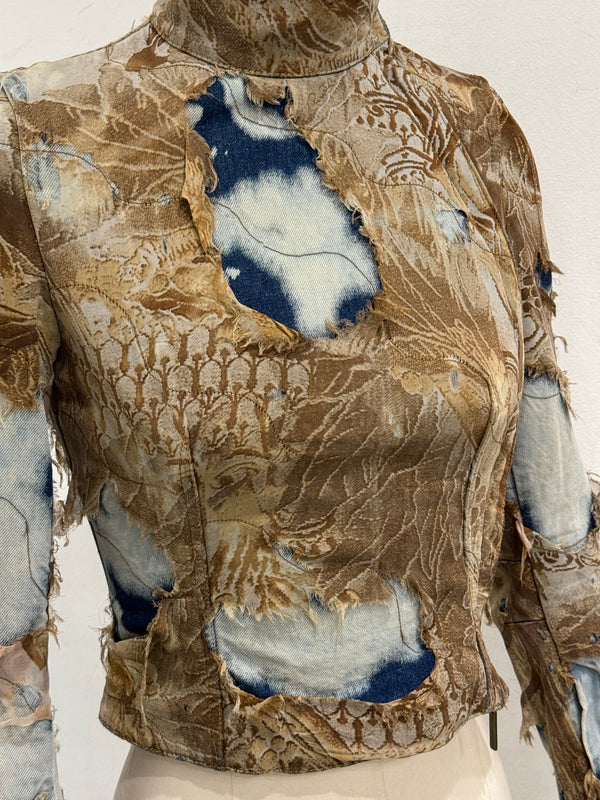 A/W2001 Roberto Cavalli “phoenix” double layer destroyed runway denim jacket