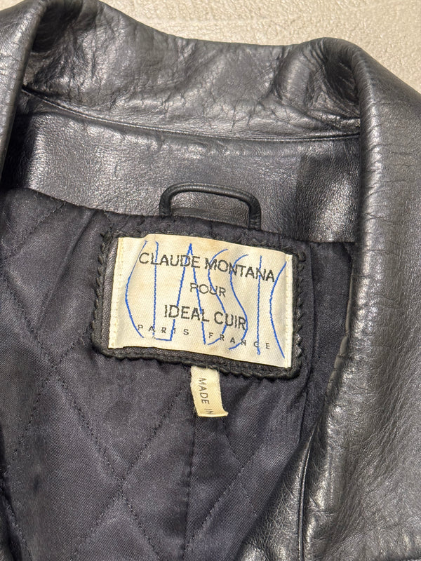 1980s Claude Montana oversized zipper leather coat