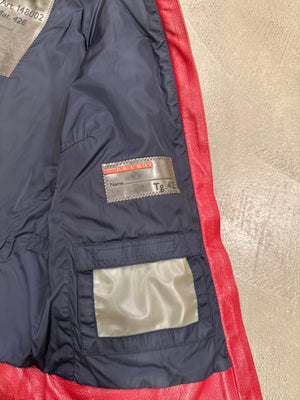 S/S2000 Prada biker red leather jacket with padded elbow