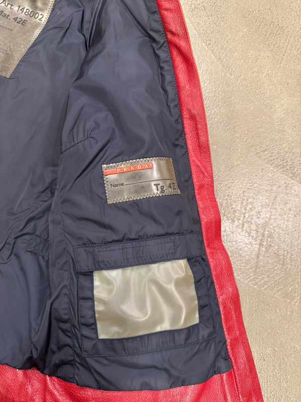 S/S2000 Prada biker red leather jacket with padded elbow